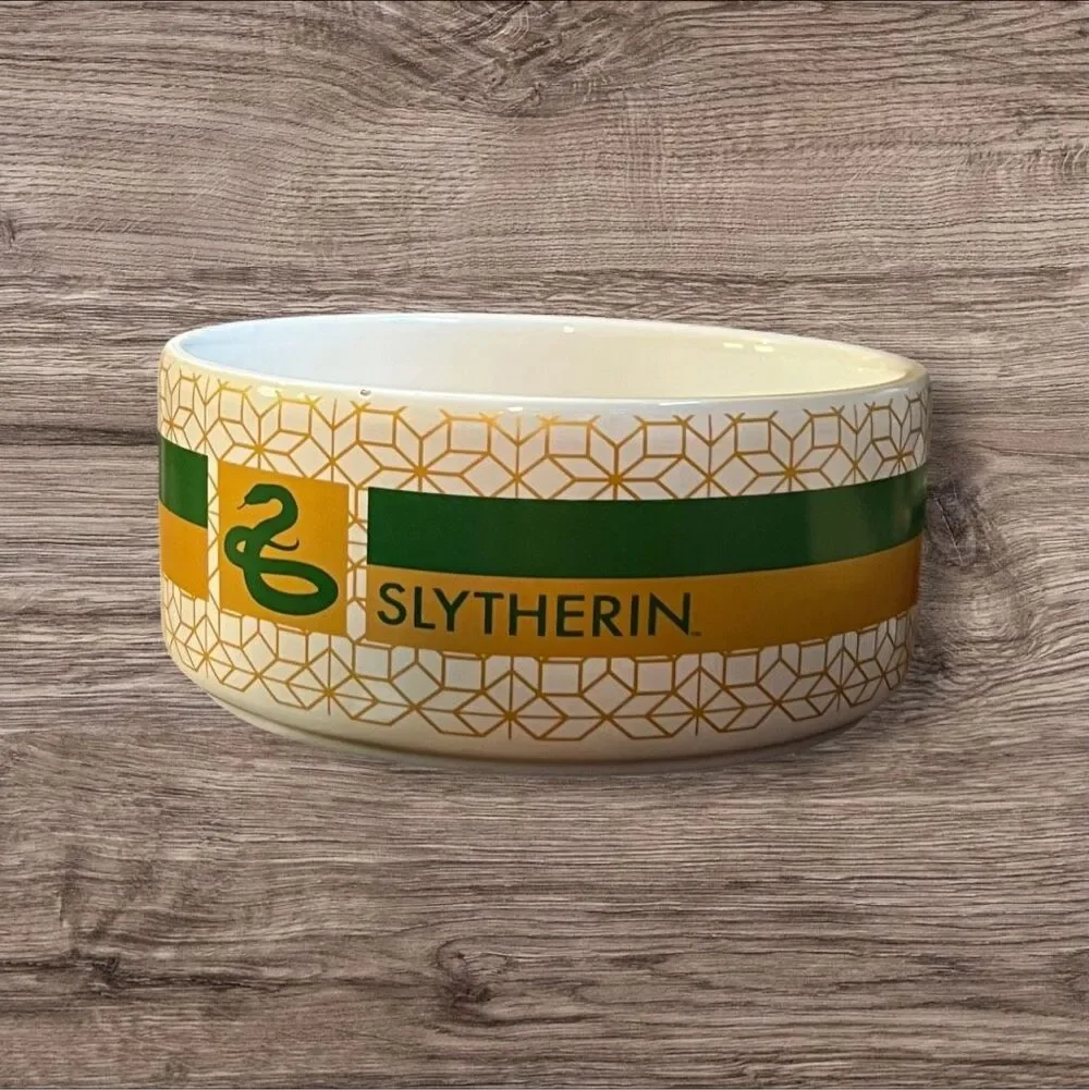 Harry Potter Wizarding World Slytherin Ceramic Dog Pet Bowl Green Gold 6 Inch